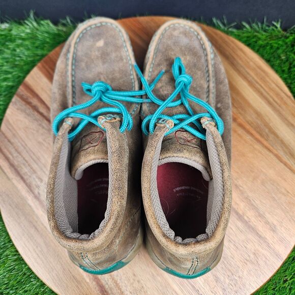 Twisted X Womens Chukka Driving Mocs 6.5 M Leather Brown Turquoise Lace Up Boots - Picture 9 of 13